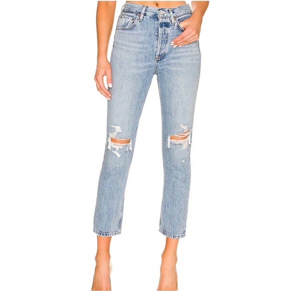 AGOLDE Riley High Rise Straight Crop Jeans Light‎ Wash Distressed Size 26 - Picture 2 of 11